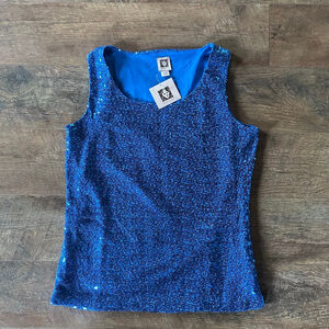 Women's Anne Klein Sequin Tank Top Blue Size L